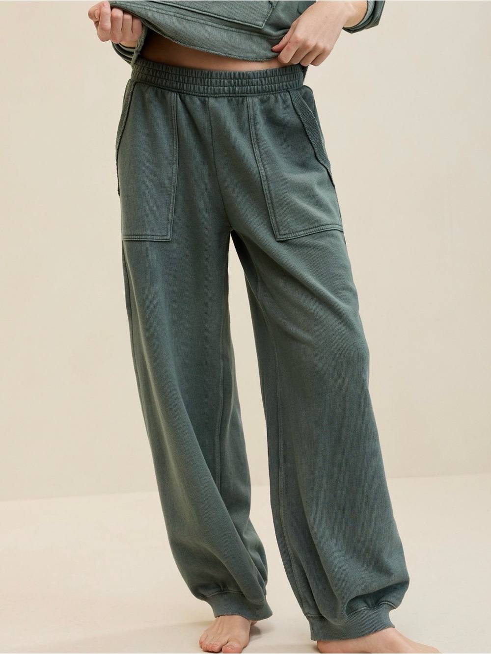 aerie Olive Green Wide-Leg Track Joggers